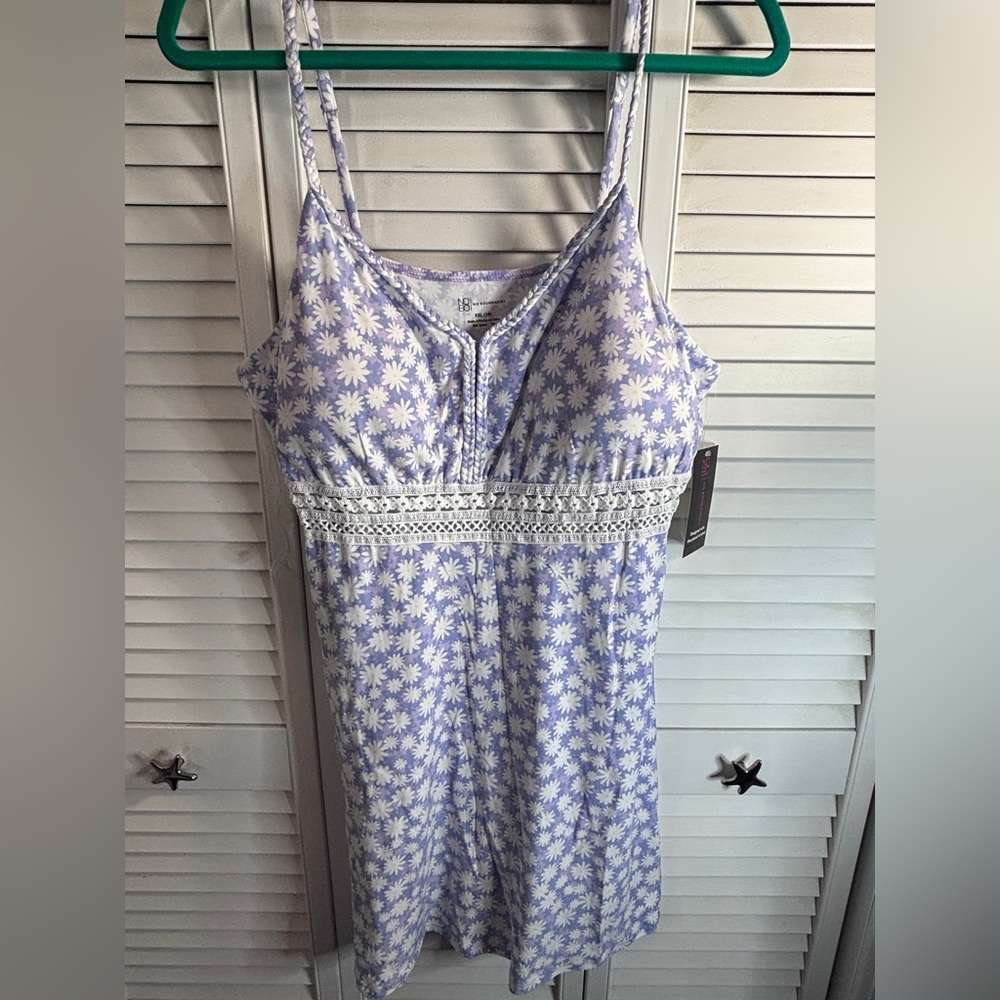 No Boundaries White & Purple floral SUNDRESS crochet waist, braided straps XXL